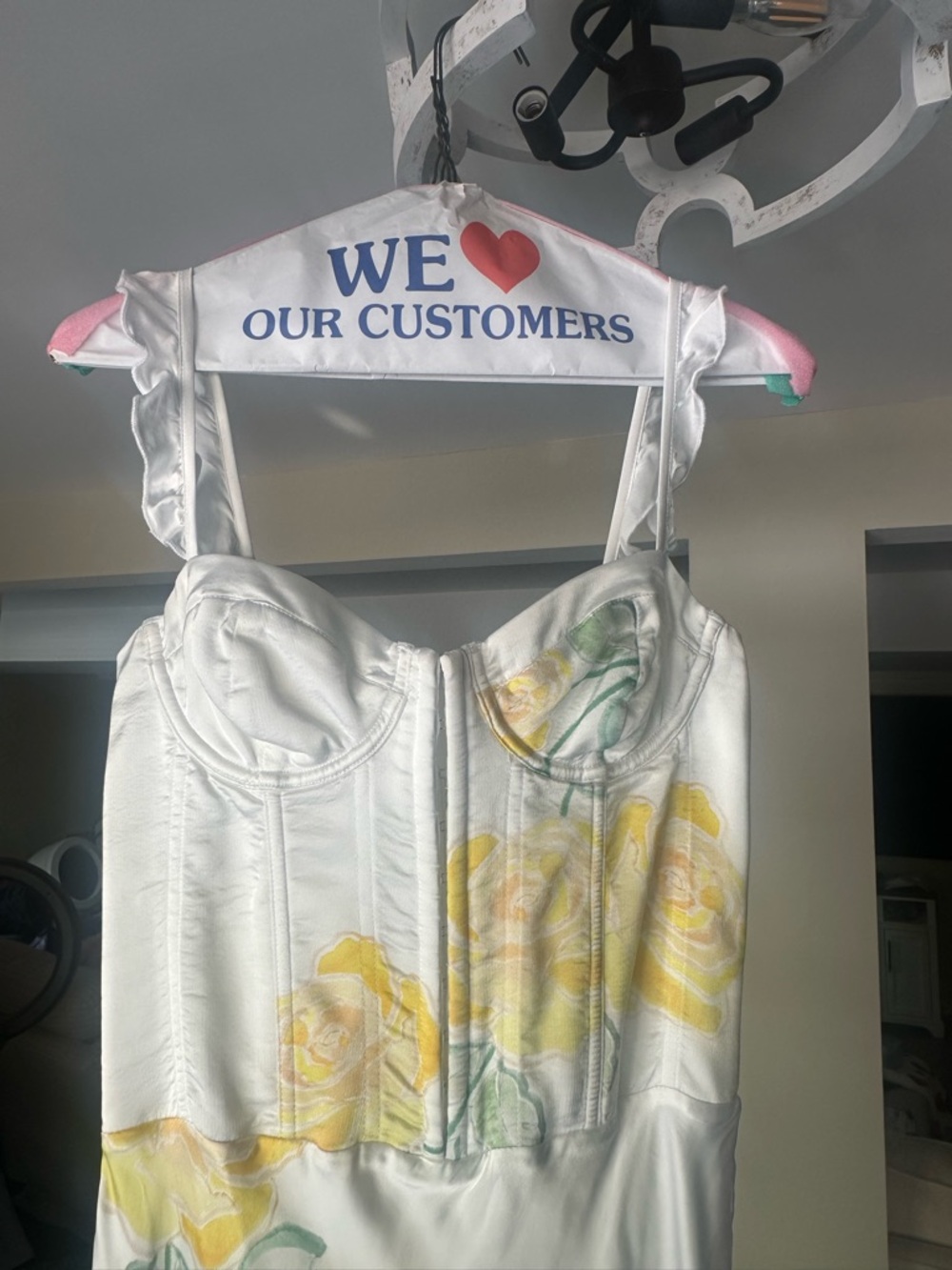 For Love And Lemons White Maxi Slip Dress with Yellow Rose Appliqués - Picture 2 of 3